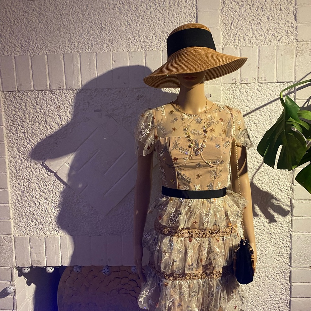 Self-Portrait Beige and Black Embellished Dress